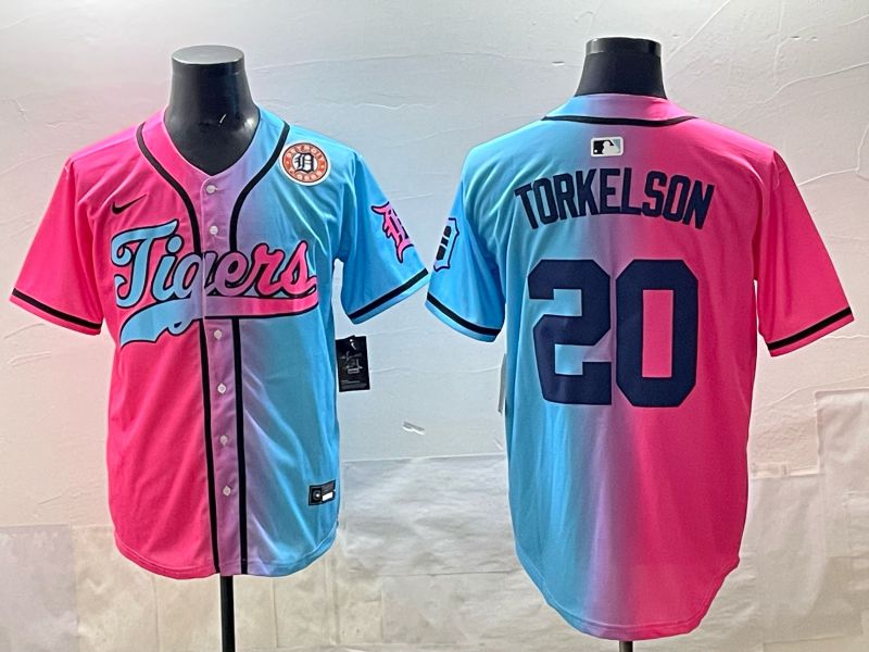 Men 2025 Detroit Tigers #20 Torkelson Blue pink Game Nike MLB Jersey style 06